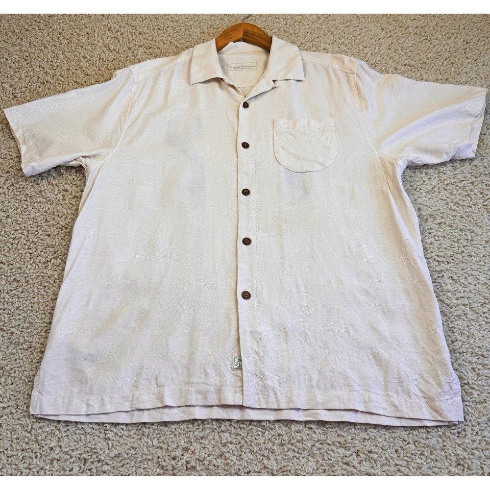 Tommy Bahama Legroom Bar Silk Shirt Men's M White Floral Embroidered Crab *READ